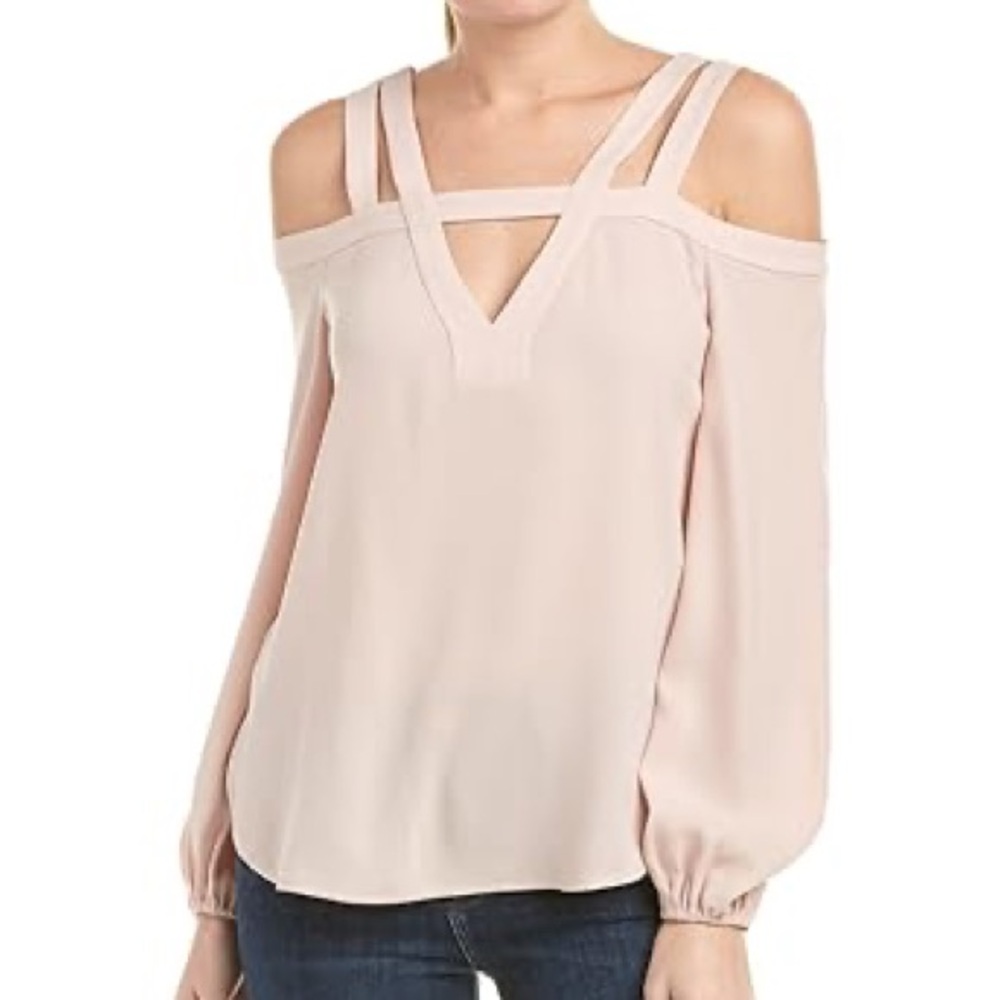 BCBGMAXAZRIA Tina Bare Pink Woven Exposed Shoulder Subtle balloon sleeve top Lg